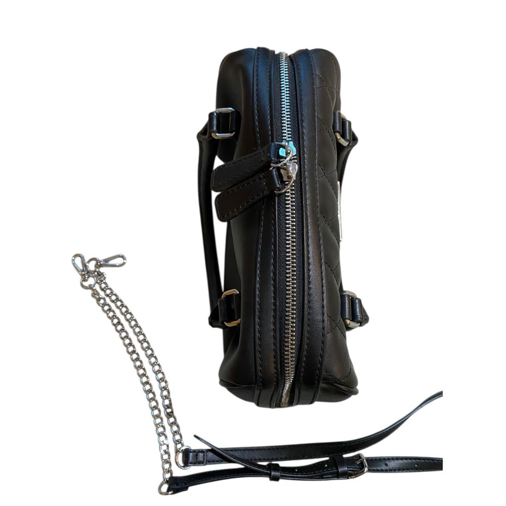 Guess Cessily Quilted Boxed Satchel Handbag Black Vegan Faux Leather Crossbody‎ - Picture 8 of 14